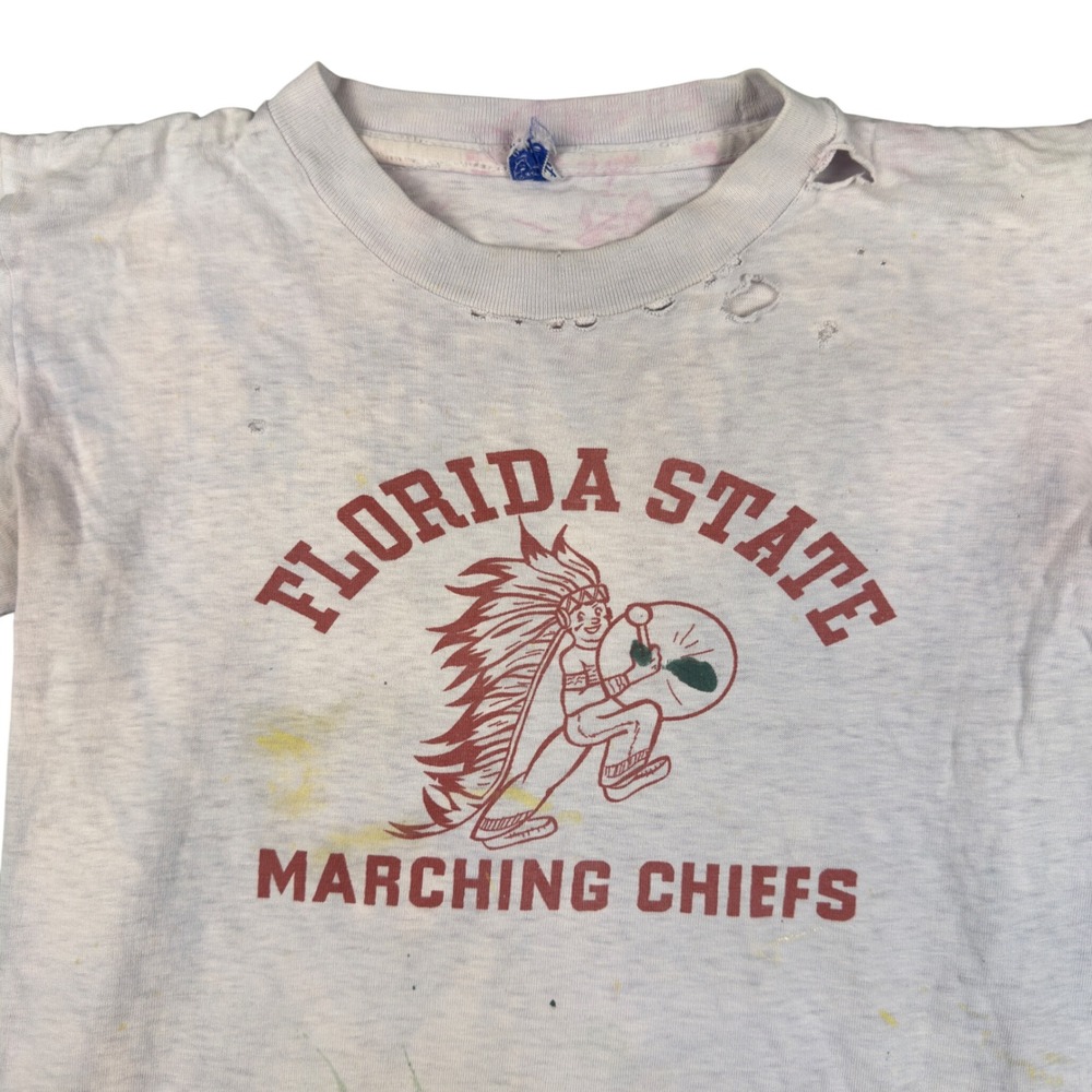 Vtg Florida State Marching Chiefs Thrashed T Shirt Adult XS S Cru-Cut Knitwear - Picture 3 of 8